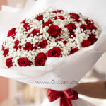 دسته گل رز 40 شاخه و ژیپسوفیلا