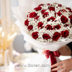 دسته گل رز 40 شاخه و ژیپسوفیلا