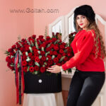 باکس گل 100 شاخه گل رز هلندی قرمز
