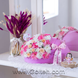 باکس گل گهواره نوزاد دخترانه صورتی