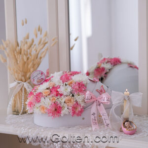 باکس گل گهواره نوزاد دخترانه صورتی