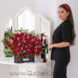 باکس گل رز هلندی قرمز 40 شاخه